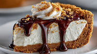 Caramel Drizzle Cheesecake Slice With A Dollop Of Whipped Cream On Top Served On A White Plate — Stock Photo